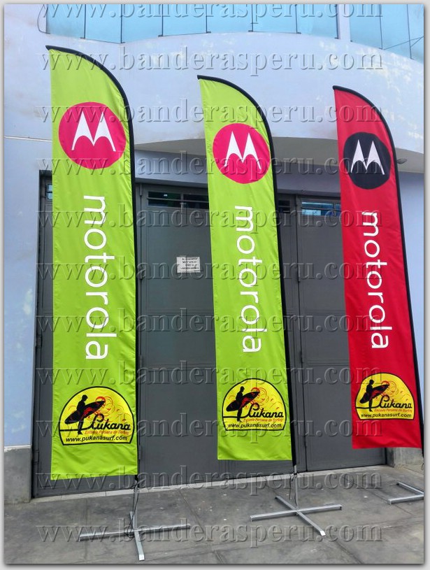 Fabricamos banderas tipo vela publicitarias Motorola, fabricamos banderas tipo vela publicitarias